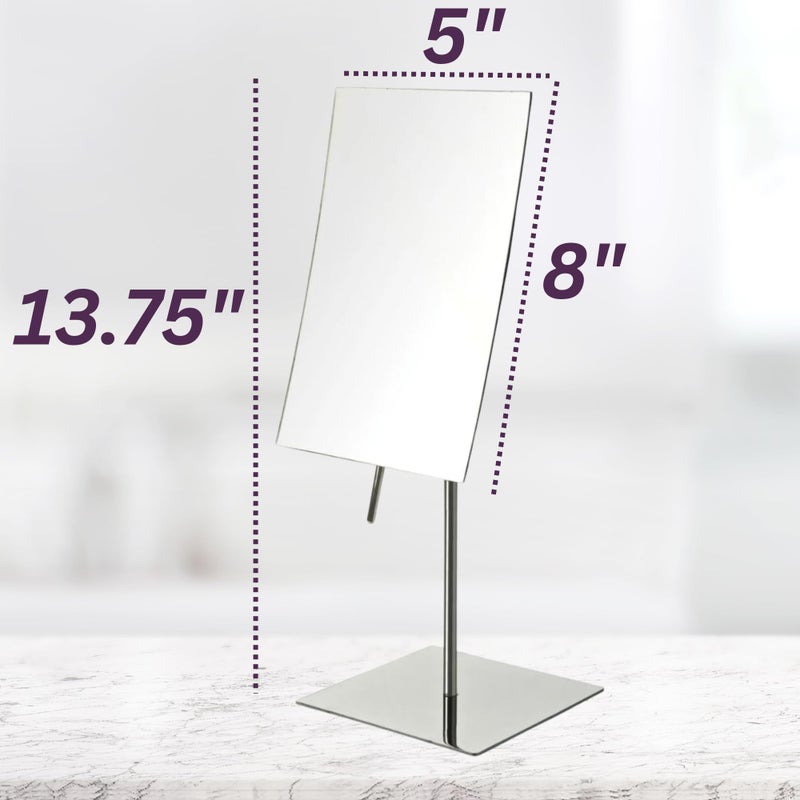 JERDON Rectangular Tabletop Makeup Mirror - 3X Magnification with Polished Stainless Steel Finish - 5-inch by 8-inch Vanity Mirror â€“ Pivot Adjustment - Model JP358C - Image 5